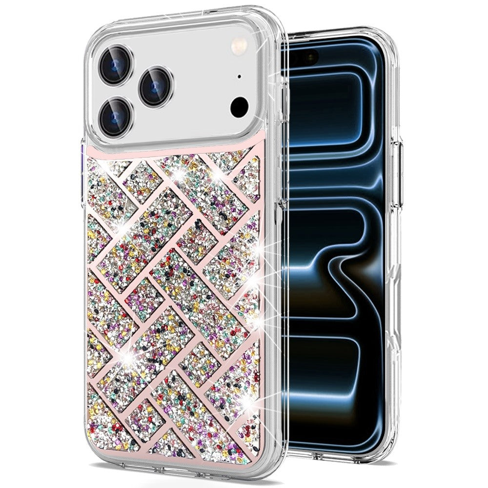 For Apple iPhone 17 Pro Max Sparkly 3D Design Diamond Shockproof Protective Bling Glitter Rhinestone Hybrid Skin PC & TPU Case Cover