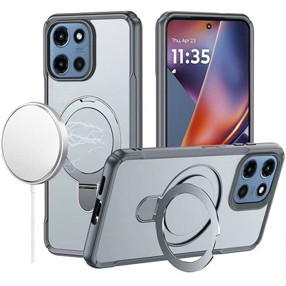 Phone Case for Motorola Moto G 5G 2026 / 2025 Magnetic Ring Stand Matte Finish Shockproof Grip Slim Armor Heavy Duty TPU Protective Hybrid Cover Gray
