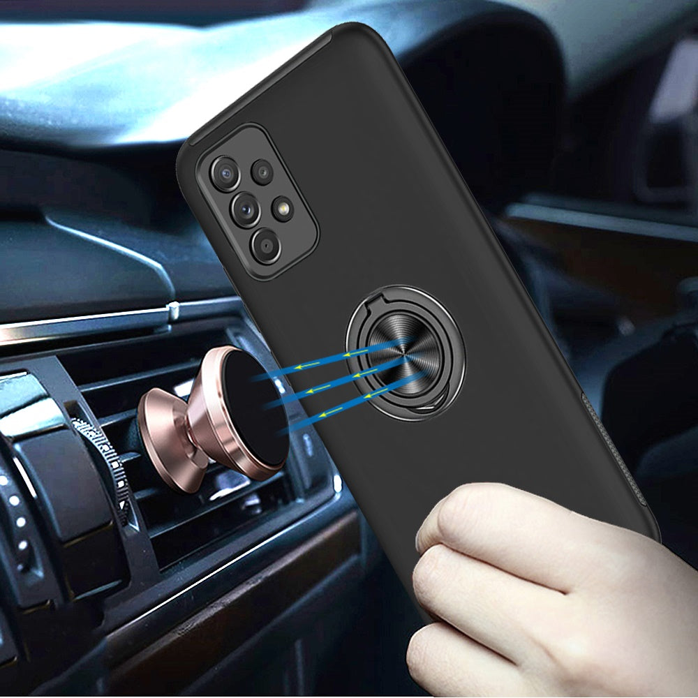 For Samsung Galaxy A52 5G Hybrid 360 Degree Rotatable Metal Invisible Ring Stand Holder Slim Fit Magnetic Car Mount Shockproof Case Cover Black