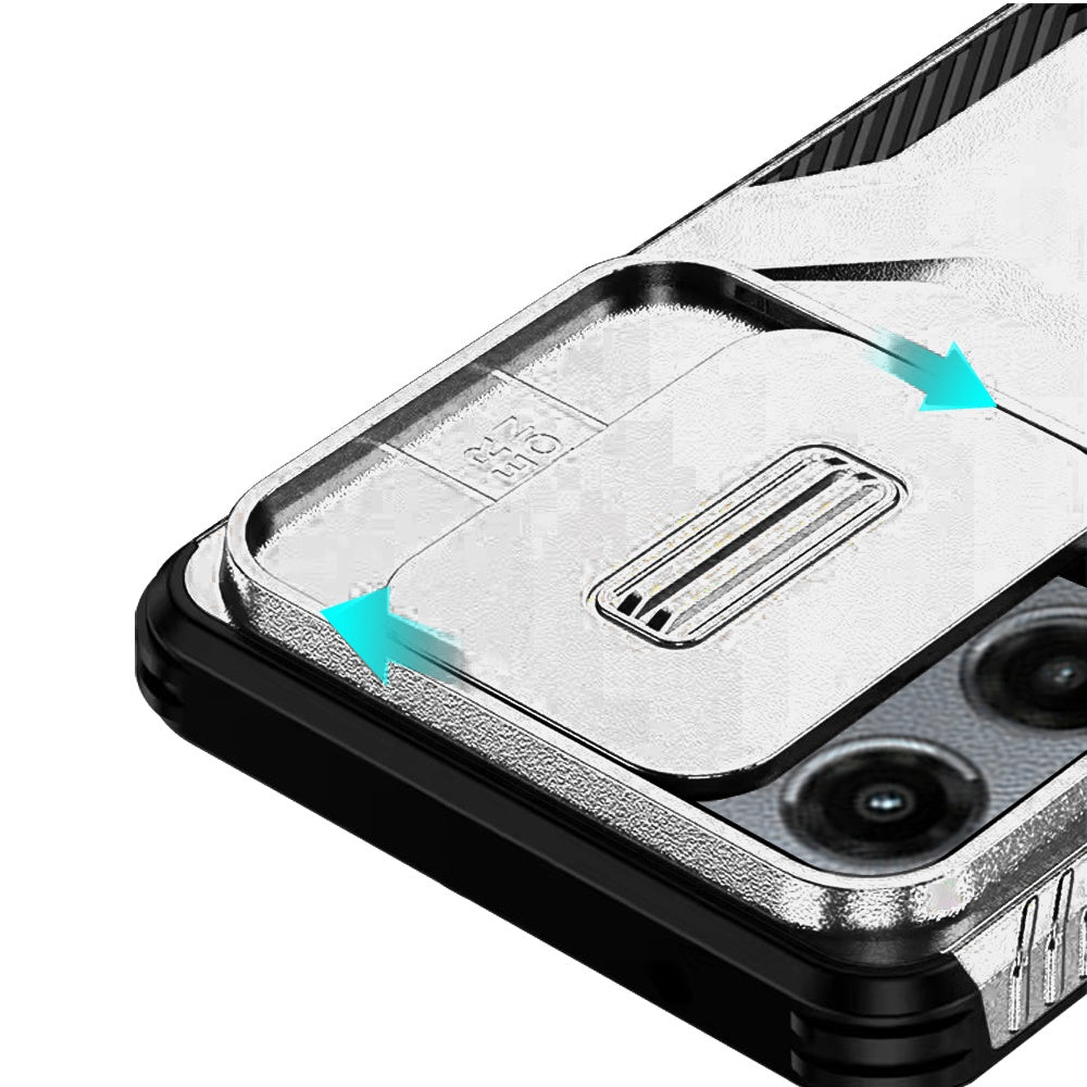 For Motorola Moto G Stylus 5G 2025 Slim Fit Shockproof Hybrid with Slide Camera Window Covering, Rugged Tpu Silicone Hard PC Bumper Case Cover Silver