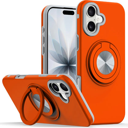 For Apple iPhone 17 Pro Metal Matte Hybrid with Invisible Rotational Ring Stand, Car Mount Friendly, Military Grade Slim Fit Sturdy Case Cover Cosmic Orange