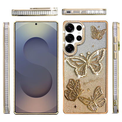 For Samsung Galaxy S26 Ultra Luxury Butterfly Sparkle Glitter Diamond Crystal Rhinestone Shimmer Bling Plating Thick TPU Hard PC Case Cover