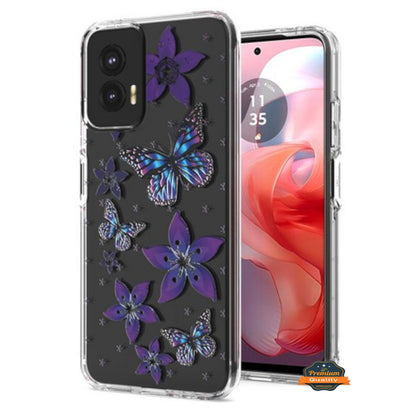 For Motorola Moto G Power 5G 2026 Hybrid Clear Frame with Trendy Pattern Design, Shockproof Hard Back & TPU Rubber Case Cover Butterflies