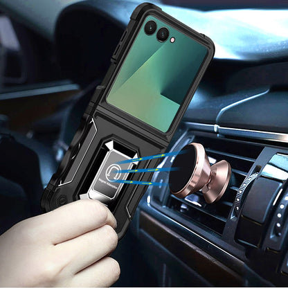 For Samsung Galaxy Z Flip 7 Hybrid Stand Magnetic Ring Holder Kickstand Heavy Duty Rugged Drop Silicone & Hard PC Shockproof Case Cover
