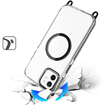 For Samsung Galaxy S24 Ultra Clear Magnetic Frame PC Back Shockproof Protective Case with Detachable Lanyard Strap, Compatible with MagSafe Case Cover