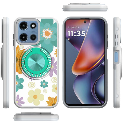 For Motorola Moto G Play 5G 2026 Pattern Design Hybrid with Invisible Ring Stand & Magnetic Back, Shockproof Protective Grip Case Cover