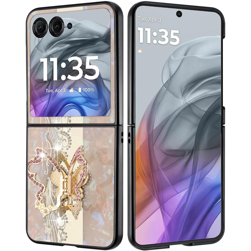 For Motorola Razr 2025 /2024 Diamonds 3D Butterfly Bling Sparkly Glitter Ornaments Engraving Hybrid with Stand Fashion Case Cover Enchanted Butterfly Gold