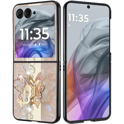 For Motorola Razr 2025 /2024 Diamonds 3D Butterfly Bling Sparkly Glitter Ornaments Engraving Hybrid with Stand Fashion Case Cover Enchanted Butterfly Gold