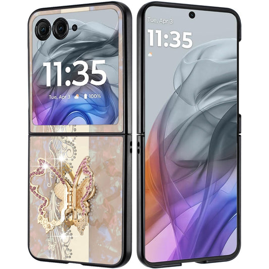 For Motorola Razr 2025 /2024 Diamonds 3D Butterfly Bling Sparkly Glitter Ornaments Engraving Hybrid with Stand Fashion Case Cover Enchanted Butterfly Gold