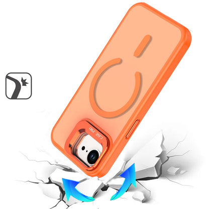 For Apple iPhone 17E /16E MagSafe Compatible Matte Metallic Stand TPU Hybrid Drop Protection Camera Kickstand Case Cover Cosmic Orange