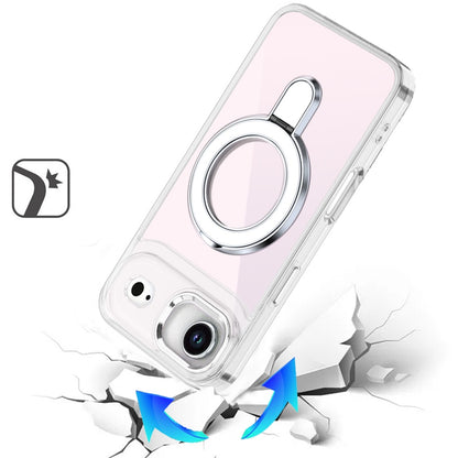 For Apple iPhone 17 AIR Chrome Hybrid with Rotating Magnetic Circle Ring Stand, Slim Shockproof Hybrid Case Cover