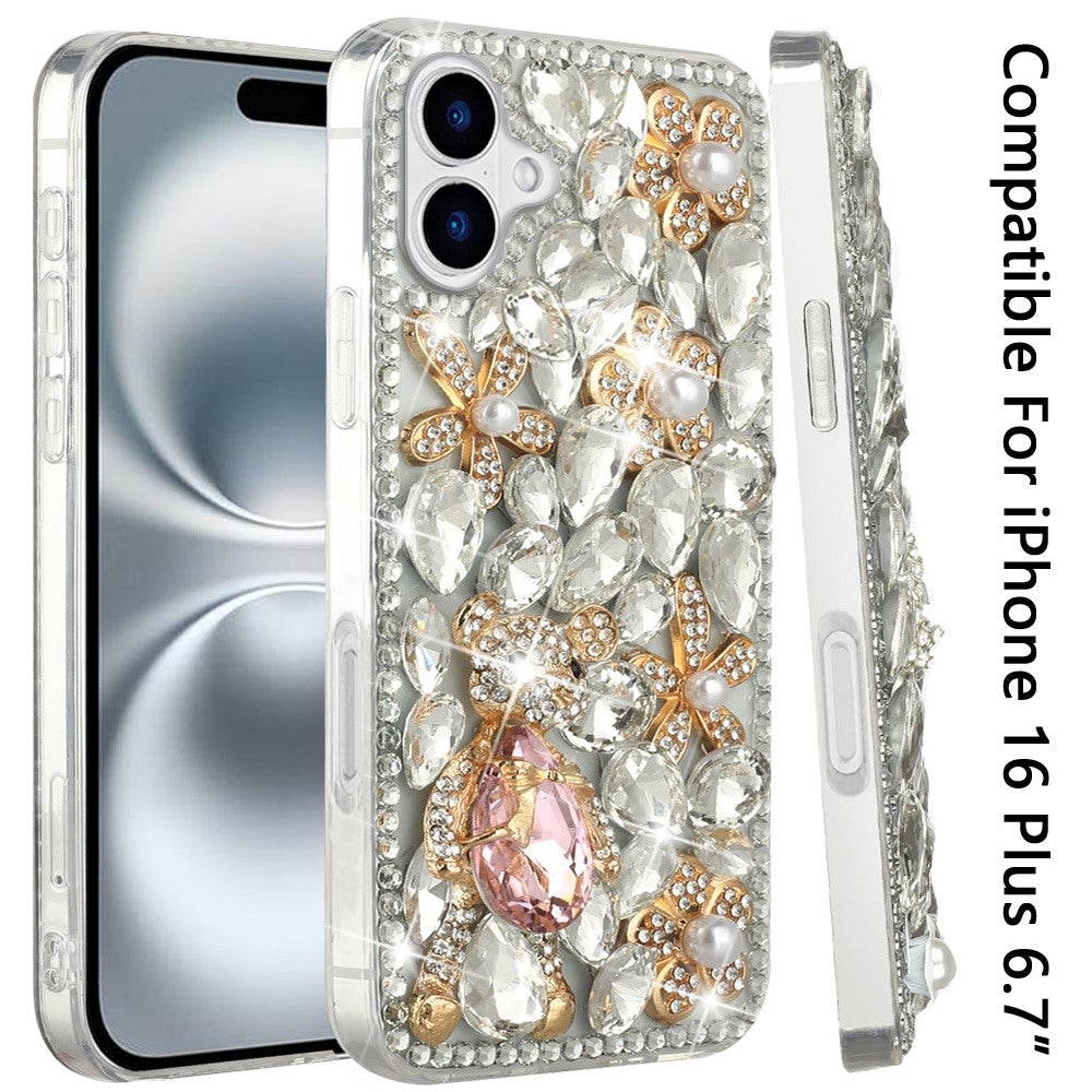 For Apple iPhone 16 Plus (6.7") Bling Crystal 3D Full Diamonds Luxury Sparkle Rhinestone Hybrid Protective Case Cover