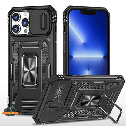 For Samsung Galaxy Z Fold 7 Hybrid Magnetic Ring Stand Case with Slide Camera Lens Protection, TPU Rubber Shockproof Case Cover