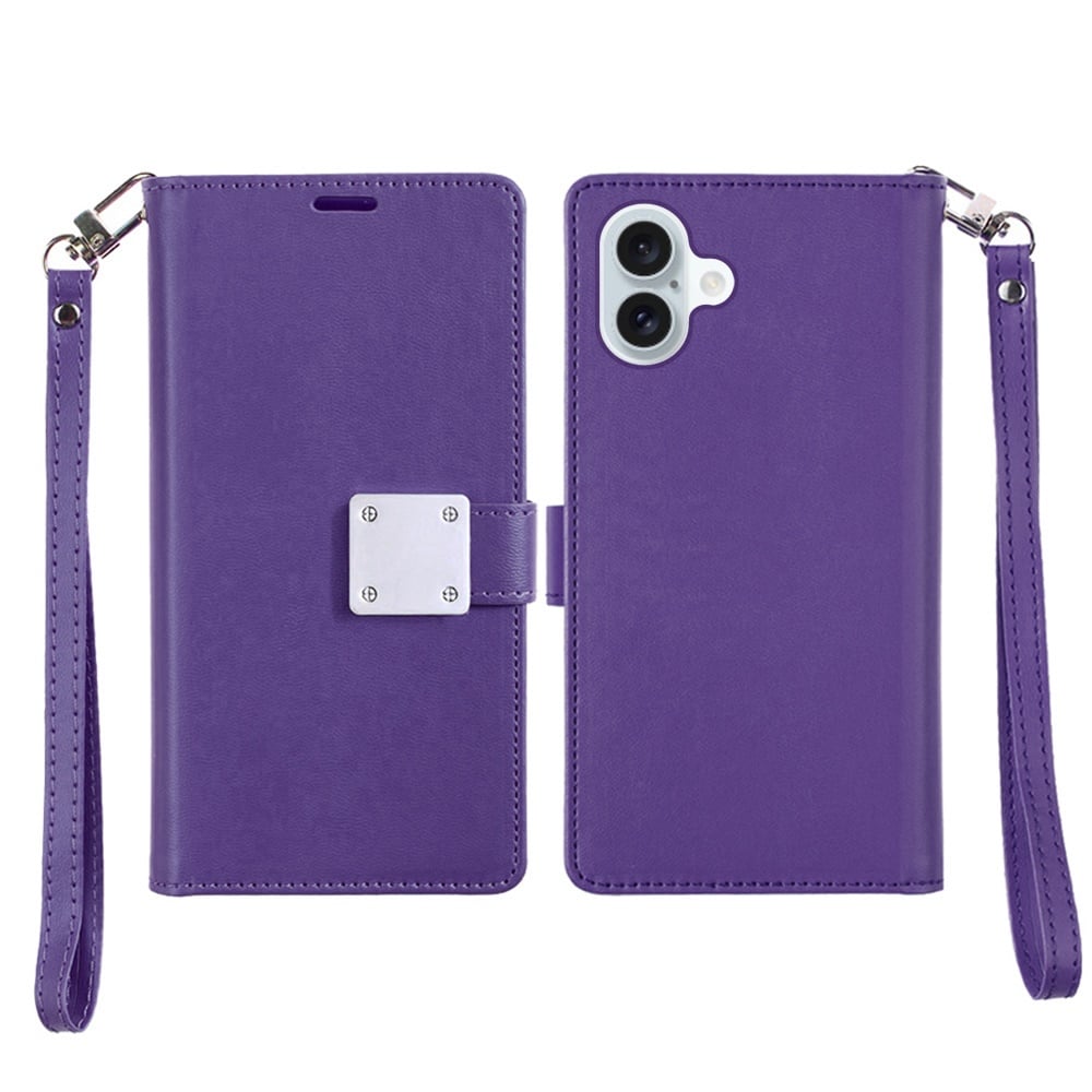 For Apple iPhone 17 (6.3") Wallet Case with ID/ Card Holder, Wristlet Strap, Magnetic TPU Protective Shockproof Folio Flip Case Cover
