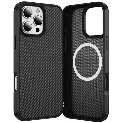 For Apple iPhone 16 Pro Max Carbon Fiber Design with Magnetic HQ 2.0mm Thick Hybrid Shockproof Rubber Hard PC Case Cover