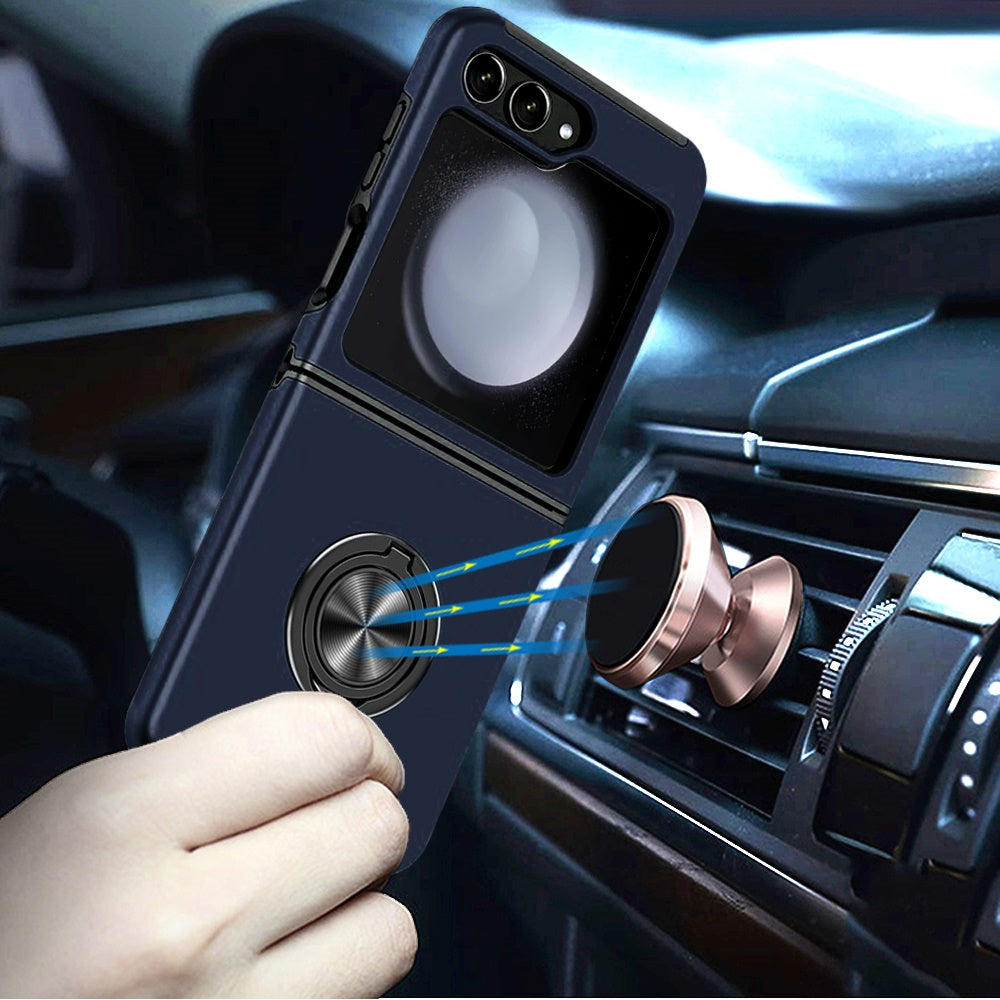 For Samsung Galaxy Z Flip 7 FE / Z Flip 6 Hybrid 360 Degree Rotatable Metal Invisible Ring Stand Holder Slim Fit Magnetic Car Mount Shockproof Case Cover Blue