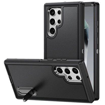 For Samsung Galaxy S25 Ultra Hybrid 3 Layers Hard 3in1 Shockproof with Kickstand Heavy Duty Hard TPU Rubber Anti-Drop Case Cover Black