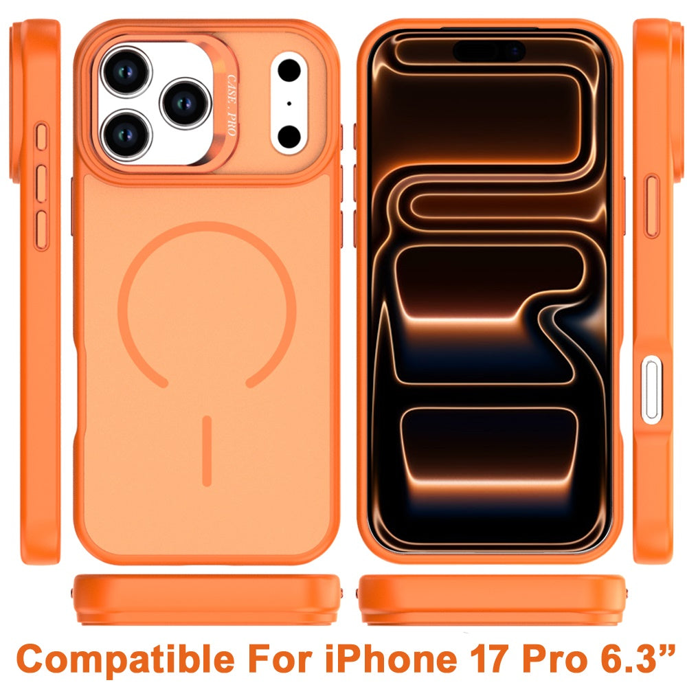 For Apple iPhone 17 Pro (6.3") Magnetic Matte Metal Camera Stand Hybrid Drop Protection Durable Shockproof Slim Fit Design Case Cover