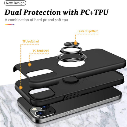 For Samsung Galaxy S26 Military Grade Hybrid Case with Flat Metal Ring 360° Rotation Kickstand, Slim Fit Back Hard PC Case Cover Black