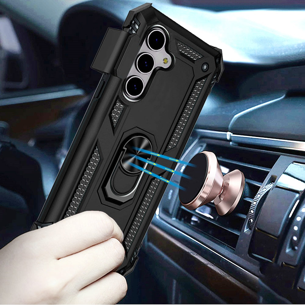 For Samsung Galaxy A26 Hybrid Combo Belt Clip Holster with Ring Stand Holder, Military Grade Fit Magnetic Car Mount Shockproof Case Cover Black