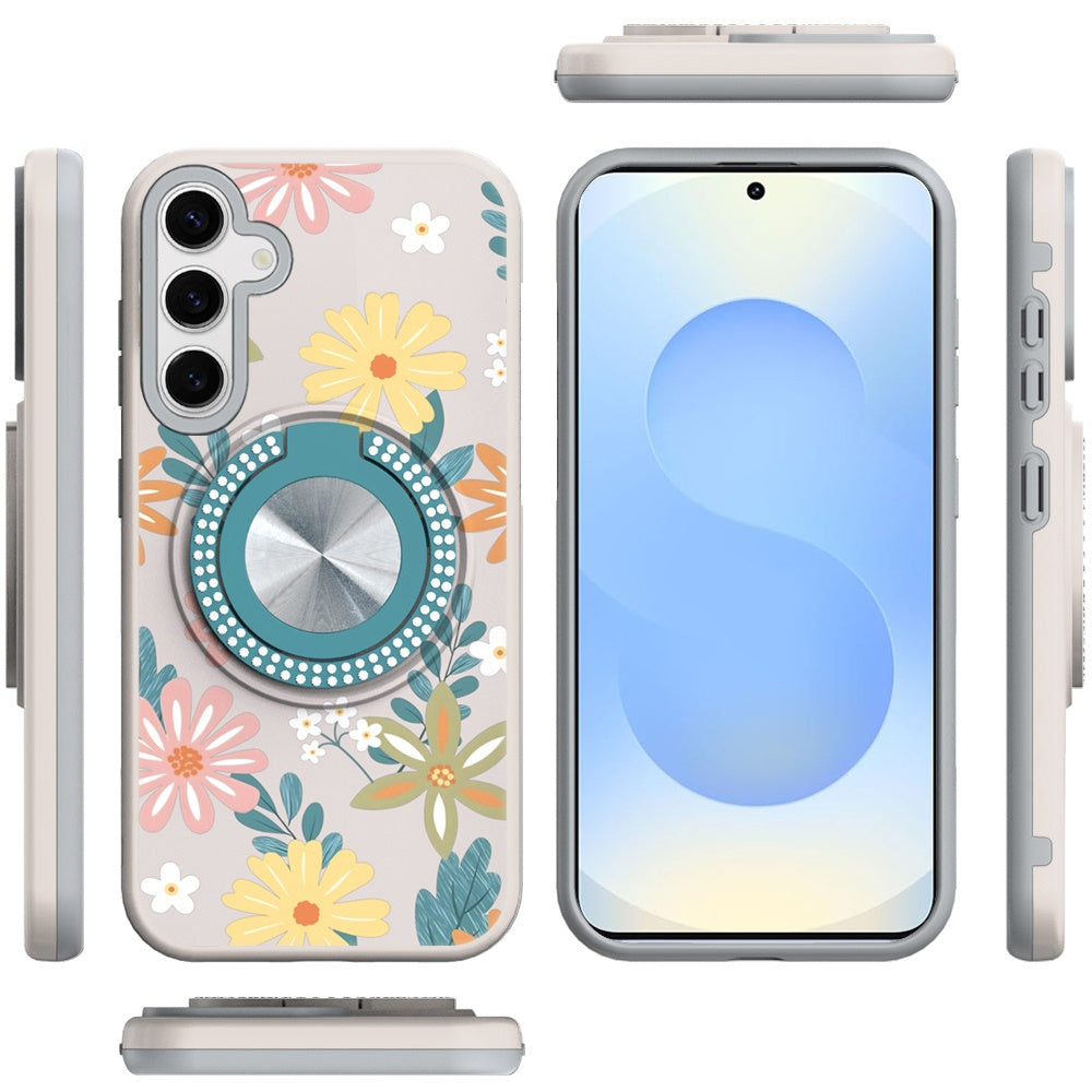 For Samsung Galaxy S25 Plus /S25+ /S24/Plus Pattern Design Hybrid with Invisible Ring Stand & Magnetic Back, Shockproof Protective Grip Case Cover