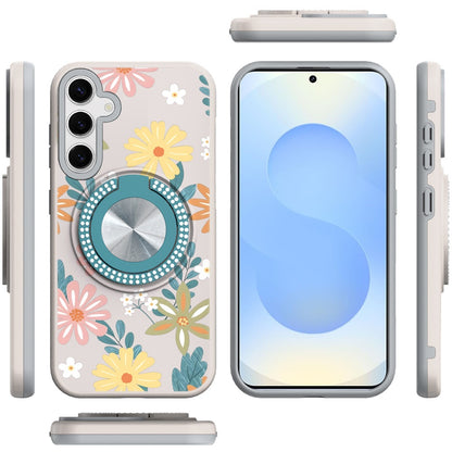 For Samsung Galaxy S25 Plus /S25+ /S24/Plus Pattern Design Hybrid with Invisible Ring Stand & Magnetic Back, Shockproof Protective Grip Case Cover