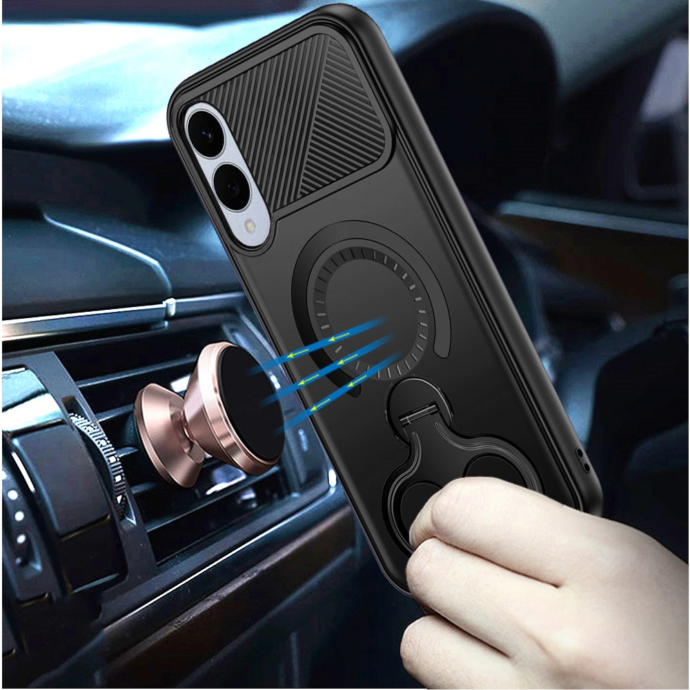 For Samsung Galaxy S25 Edge Hybrid with Invisible 2 Hole Ring Stand Magnetic back Car Mount Friendly Protector Case Cover Black