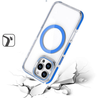 For Samsung Galaxy A17 5G Hybrid Clear Back Case with Invisible Camera Bracket Stand, MagSafe Magnetic Circle, Shockproof Color Frame Case Cover Blue