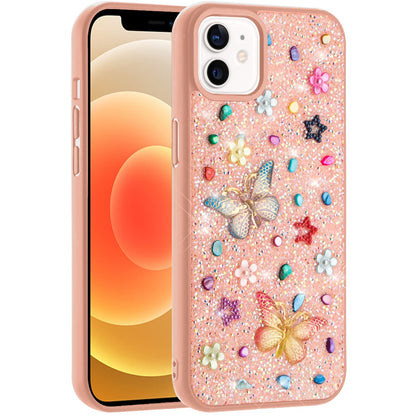 For Apple iPhone 12 /12 Pro Diamond Butterfly 3D Glitter Bling Design, Slim Hybrid Sparkle Protective Cover TPU for Women Girls Case Cover