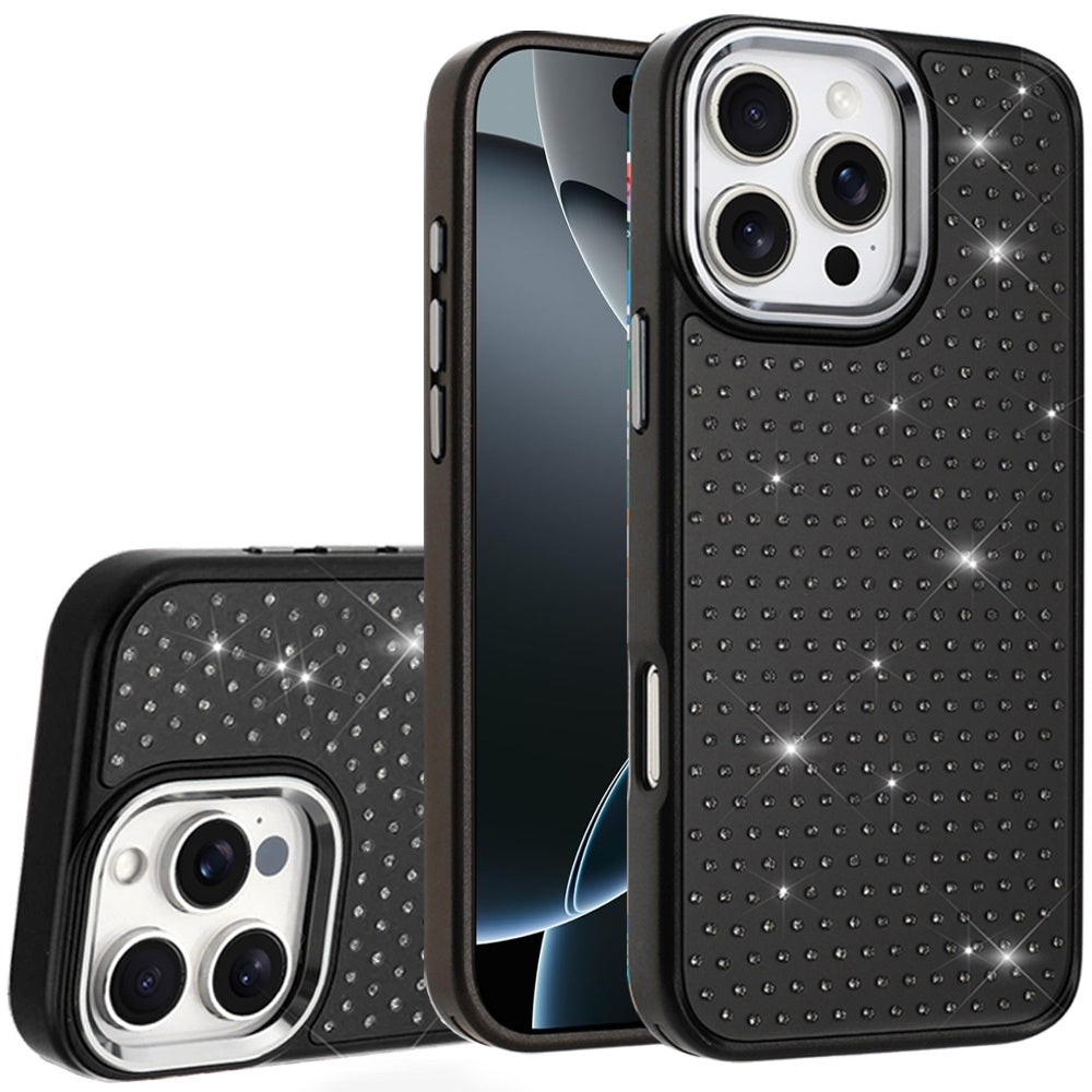 For Apple iPhone 14 Pro Max Bling Diamond Metallic, Full Sparkle Chrome Edged Hybrid Protective Shockproof Case Cover