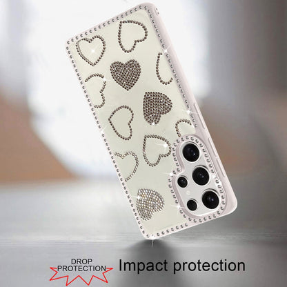 For Samsung Galaxy S25 Ultra Spread Love Glitter Shimmer Bling Diamond Edge Hybrid Drop Protection Shockproof Design Case Cover