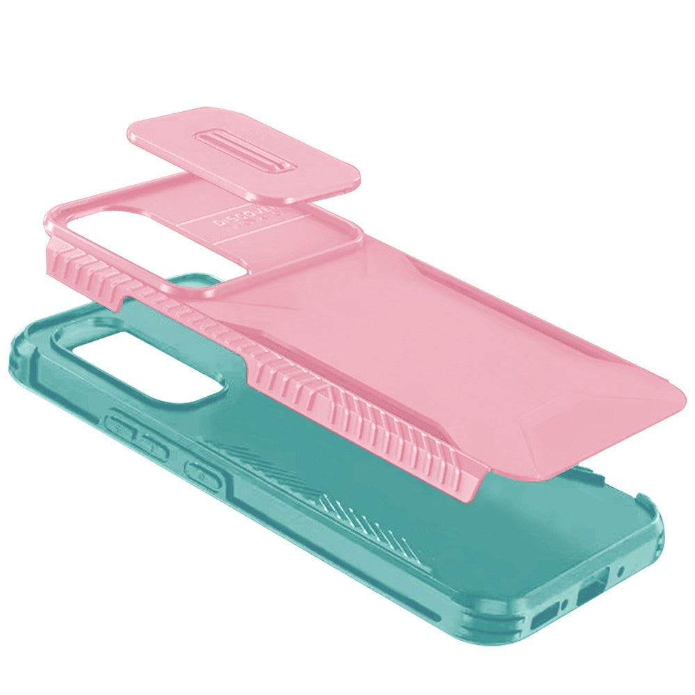 For Samsung Galaxy S25 Plus /S25+ /S24/Plus Slim Fit Shockproof Hybrid with Slide Camera Window Covering, Rugged Tpu Silicone Hard PC Bumper Case Cover Pink-Teal