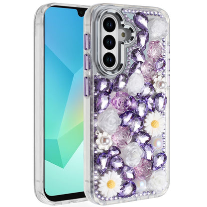 For Samsung Galaxy S23 Fashion Daisy Floral Series, Full 3D Bling Crystal Diamonds Sparkling Rhinestone Glitter Hybrid Design Case Cover