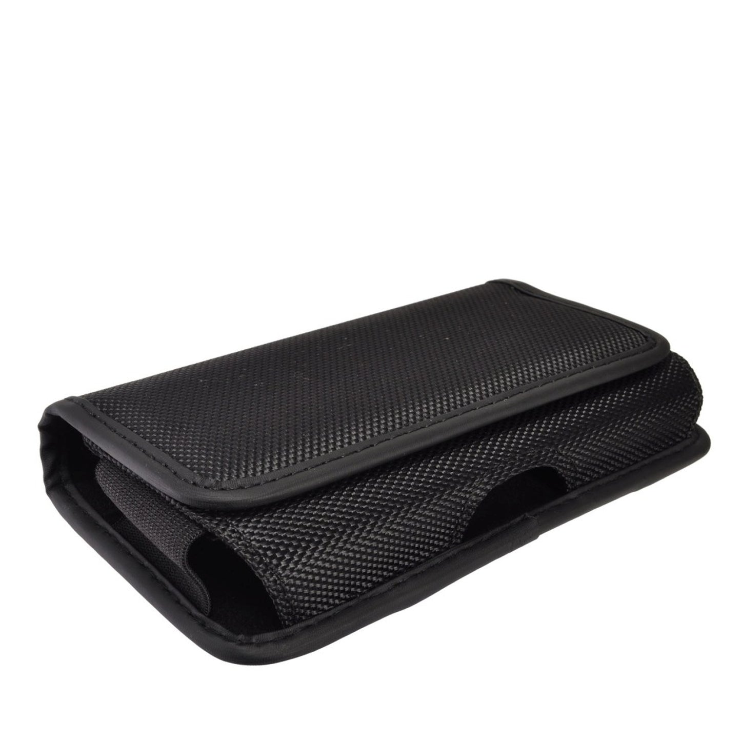 For Apple iPhone 16 (6.1") Pouch Case Universal Horizontal Canvas with Belt Clip Loop Holster Military Grade Cell Phone Holder Cover [Black]