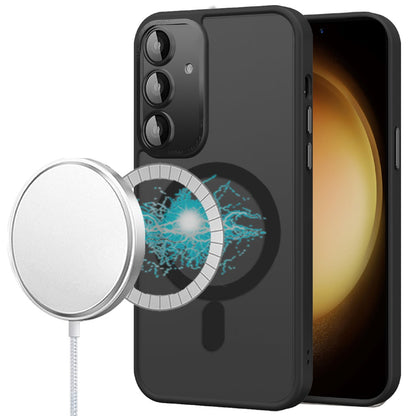 Phone Case for Samsung Galaxy S23 Shockproof Magnetic Hybrid Metal Frame Tempered Camera Glass Lens Protector Military Drop Protection Armor Cover Black