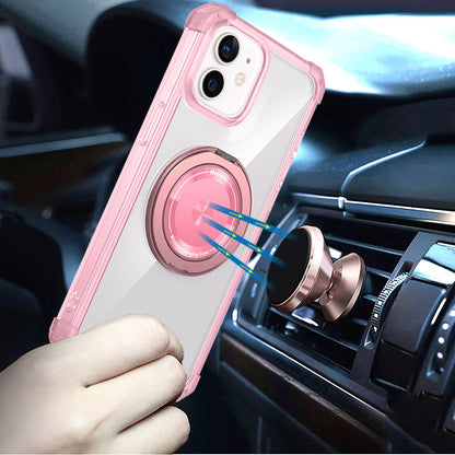 For Samsung Galaxy S22 Magnetic [Compatible with Magsafe] with 360° Rotatable Ring Holder Invisible Stand Transparent Case Cover Pink