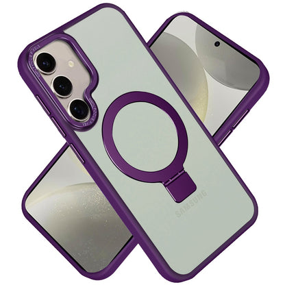 For Apple iPhone 17E /16E Magnetic Metal Matte with Built-in MagSafe Stand, Hybrid Shockproof Armor, TPU Frame Case Cover Purple