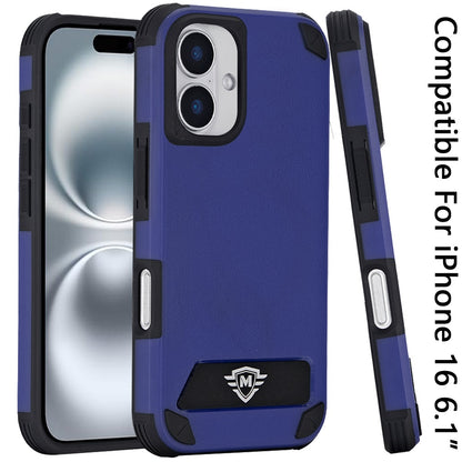 For Apple iPhone 16 (6.1") Heavy Duty Dual-Layer Rugged Protection, Shockproof Kickstand Tough Magnetic Compatible with MagSafe Case Cover