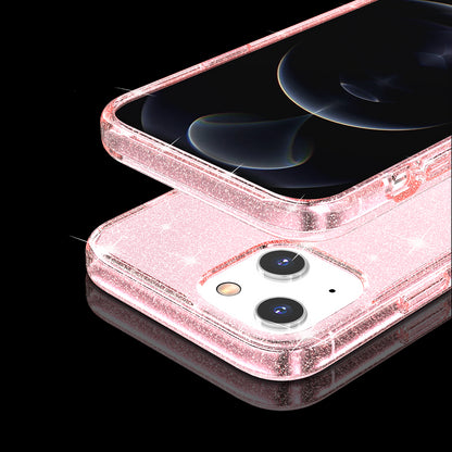 For Apple iPhone 16 (6.1") Transparent Glitter Shiny Sparkle Bling TPU Rubber Hard Back Hybrid Frame Shockproof Case Cover