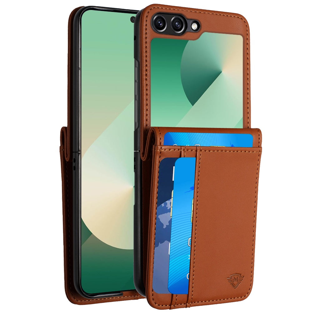 For Samsung Galaxy Z Flip 7 Wallet Case PU Leather Back Storage with Card ID Slot, Pocket Holder, Hybrid Protective Case Cover