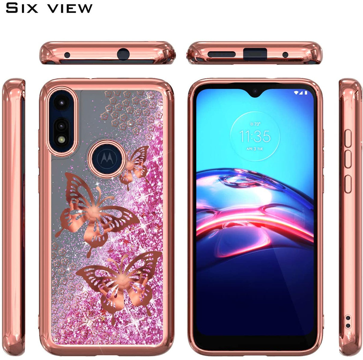 For Apple iPhone 15 Pro (6.1") Quicksand Liquid Glitter Bling Flowing Sparkle Fashion Hybrid TPU Chrome Plating Hard Butterfly Phone Case Cover