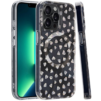 For Apple iPhone 13 Pro Max Double Layer IMD Magnetic Hybrid Shockproof Protection Anti Scratch Durable Design Secure Grip Slim Profile Compatible Design Case Cover Smoke Diamond Holographic