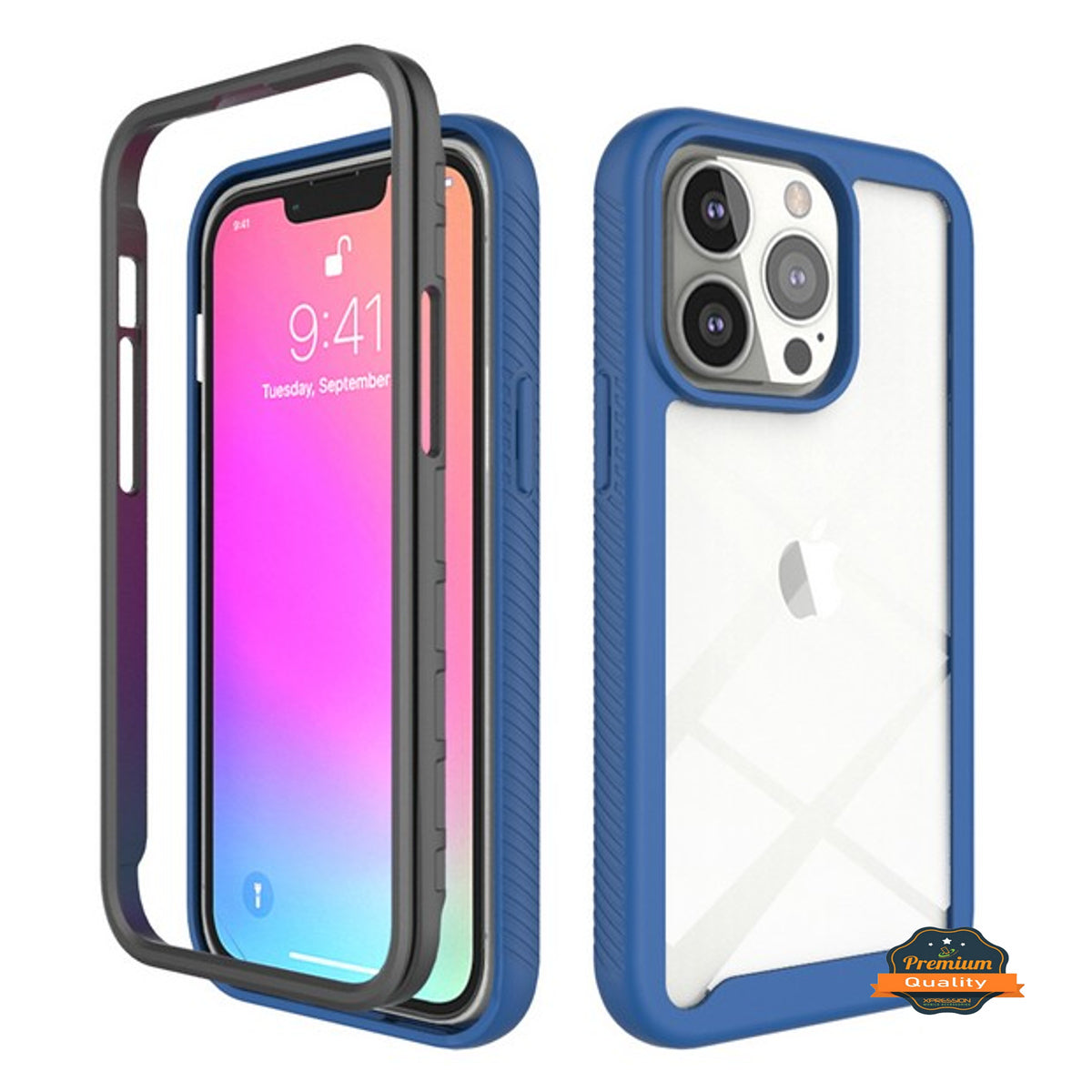 For Apple iPhone 15 (6.1") Full Body Slim Hybrid Double Layer Hard PC + TPU Transparent Back Rugged Shockproof  Phone Case Cover