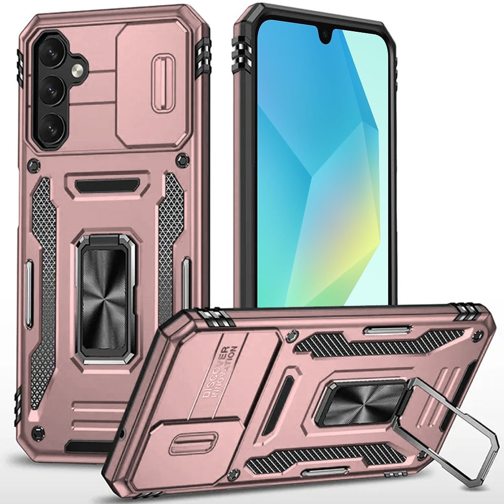 For Samsung Galaxy A16 5G Hybrid Case with Rotation Ring Stand Shockproof & Slide Camera Window TPU Armor Drop-proof Case Cover