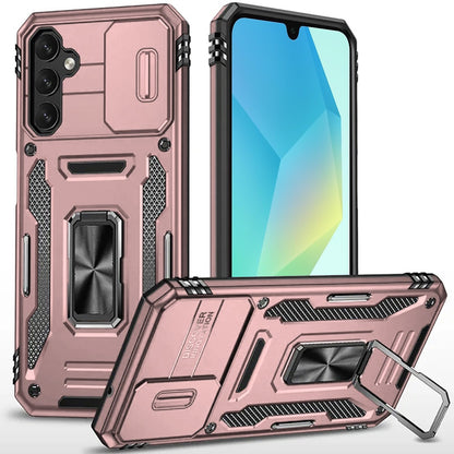 For Samsung Galaxy A16 5G Hybrid Case with Rotation Ring Stand Shockproof & Slide Camera Window TPU Armor Drop-proof Case Cover