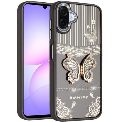 For Samsung Galaxy A07 Glitter 3D Butterfly Design Bling Metallic Edge Hybrid Stand Drop Protection TPU Shockproof Case Cover