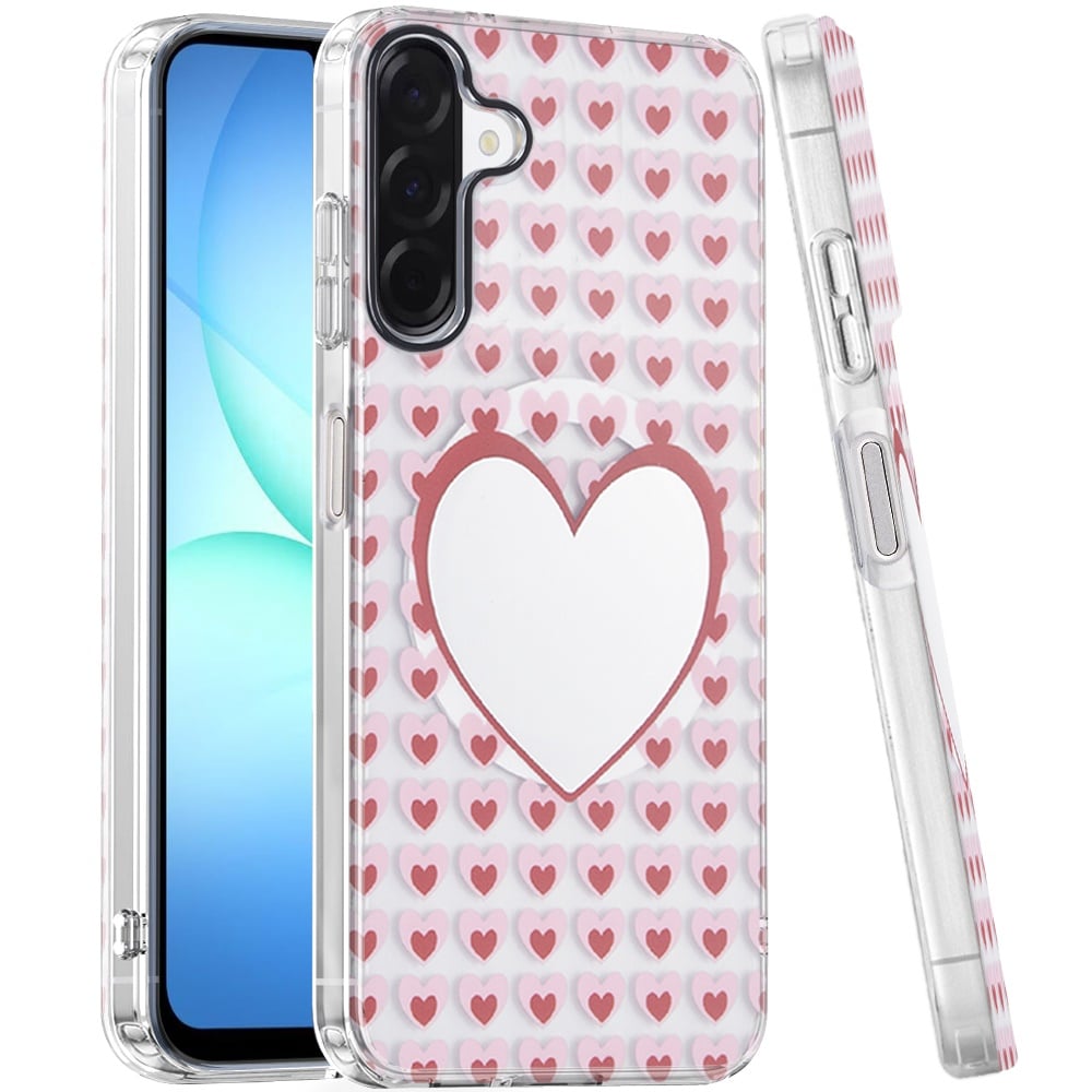Phone Case for Samsung Galaxy A17 5G Shockproof Dual Layer TPU IMD Print Rugged Anti-Slip Grip Drop Protection Scratch Resistant Slim Fit Glossy Floral Heart Aesthetic Cover