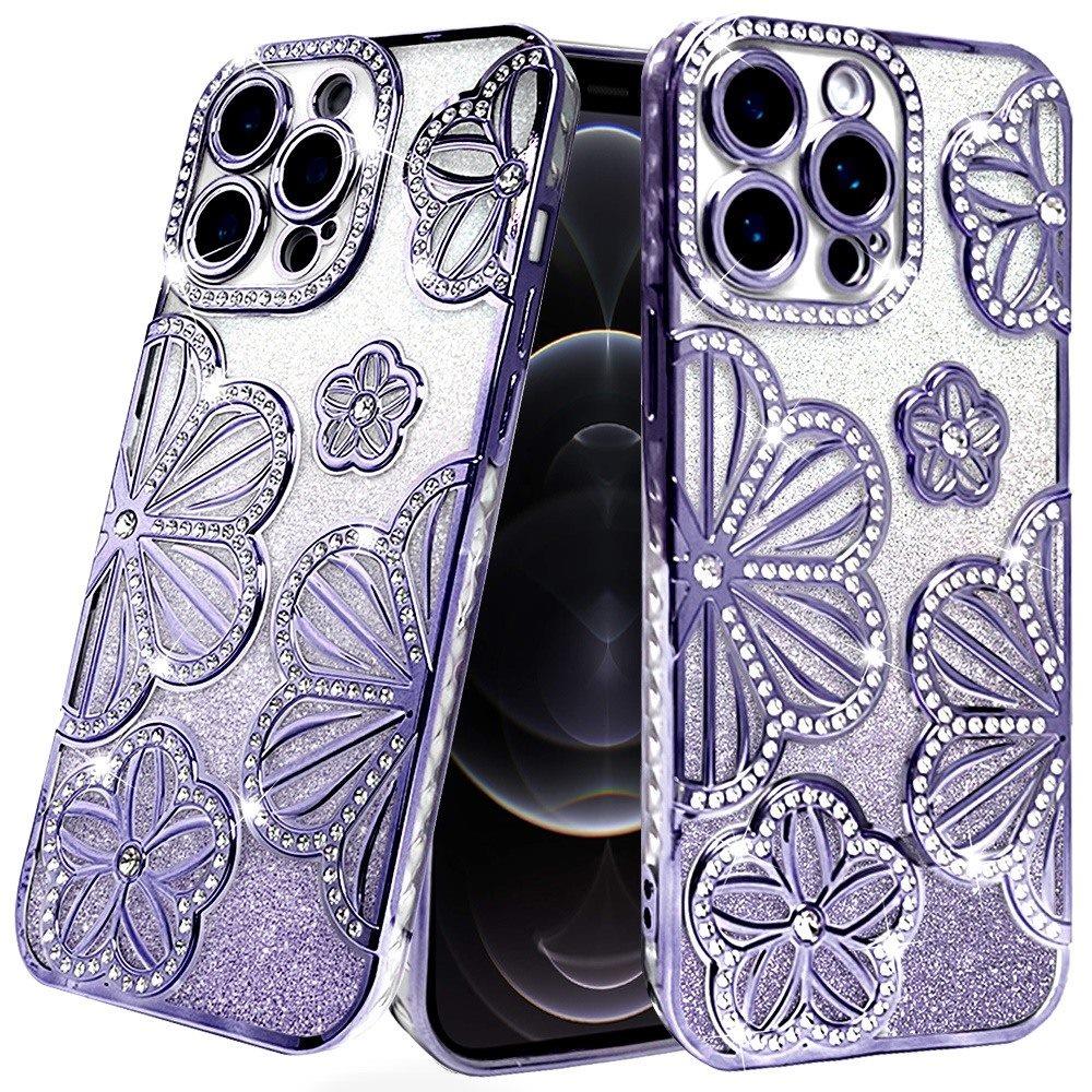 For Samsung Galaxy A26 Luxury Flower Design Sparkle Glitter Diamond Rhinestone Shimmer Bling Plating Thick TPU Hard PC Case Cover Flower Purple