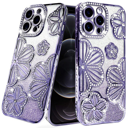 For Samsung Galaxy A26 Luxury Flower Design Sparkle Glitter Diamond Rhinestone Shimmer Bling Plating Thick TPU Hard PC Case Cover Flower Purple