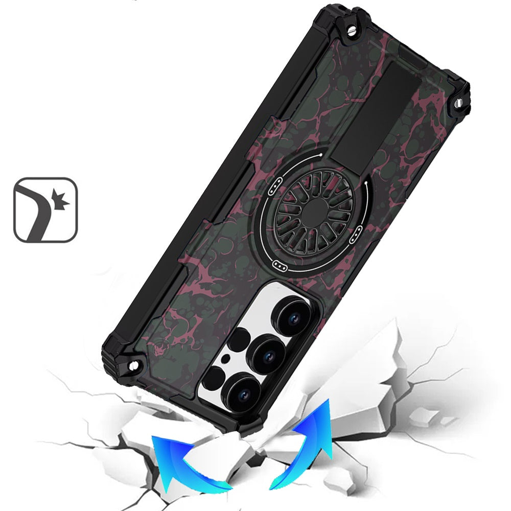 For Samsung Galaxy S25 Ultra Texture Design Stylish Invisible Kickstand Case, MagSafe Compatible Hybrid Shockproof Cover, Car Mount Friendly Case Cover